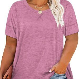 ROSRISS Womens Plus Size Tops Casual Short Sleeve Side Split Tunics Shirts